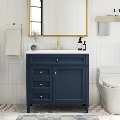 modern Vanity 36 " W Freestanding Standard Free Standing Single Double Single Vanity Bathroom Vanity With Resin Top