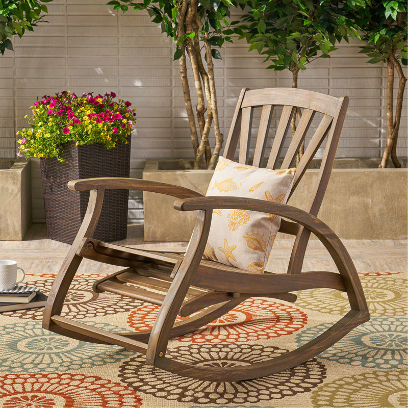 Outdoor Acacia Wood Rocking Chair With Retractable Foot Panel,Rocker Patio Rocking Chair For Porch, Patio, Balcony,