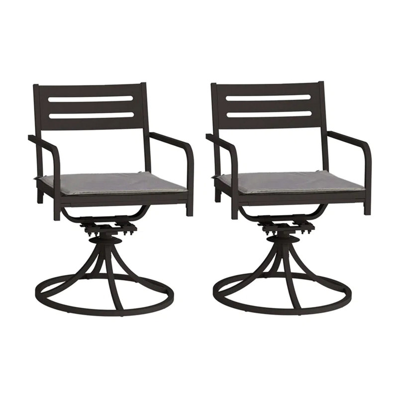 Ensemble de 2 chaises de salle à manger d'extérieur pivotantes à 360 ° en acier thermolaqué avec coussins résistants aux intempéries