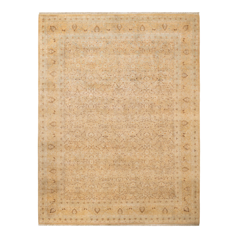 Tapis brun clair / brun noué à la main de conception unique Tyionna Mogul 7 pi 10 po x 10 pi 2 po