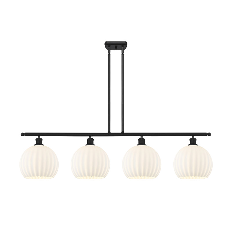 Bepler 4 - Light Steel Dimmable Kitchen Island Globe Chandelier, 12.25" H x 48.25" W x 10" D, Matte Black