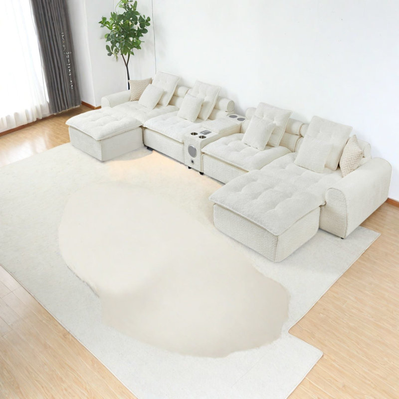 Canapé d'angle moderne et spacieux, canapé profond en boucle blanche pour la maison et la famille, Blanc