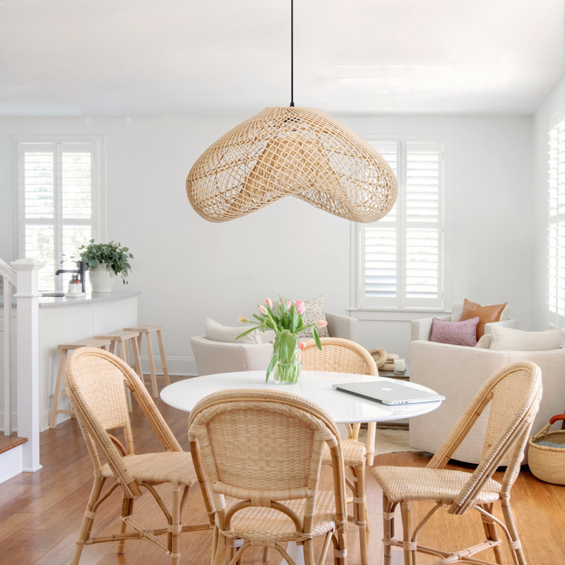 Luminaire suspendu en rotin 1 lumière Bohemian, H 11,81 po x l 23,62 po x P 23,62 po