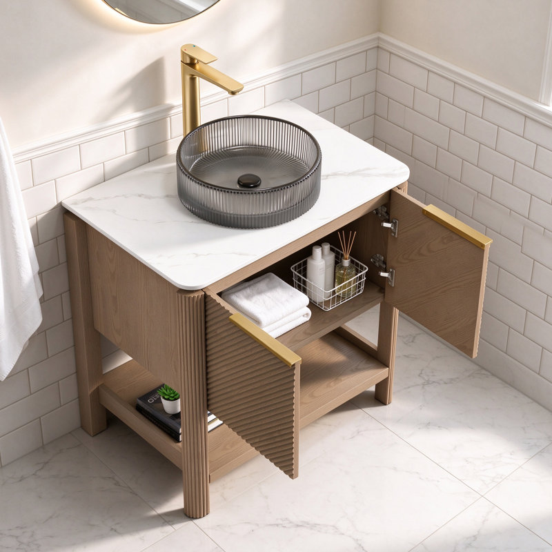 Freestanding Standard Single Vanity Bathroom Vanity With Engineered Stone Top