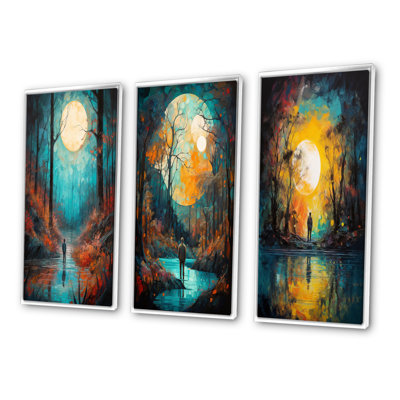 "Pleine lune magique dans la forêt", 3 pièces sur toile