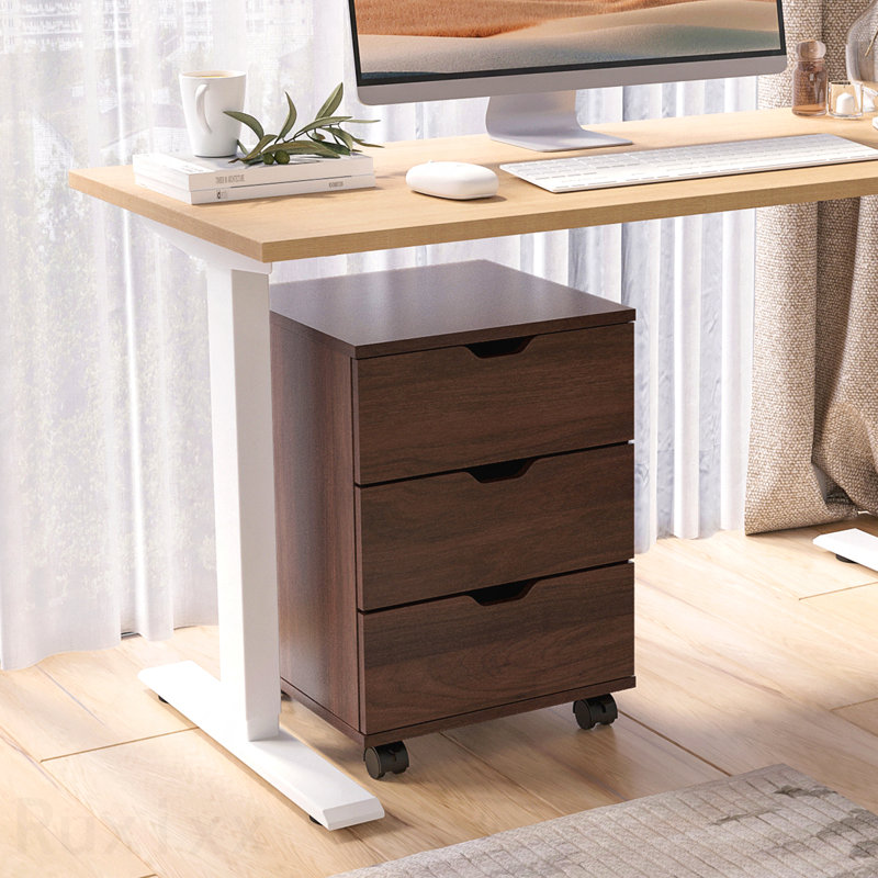 3-Drawer Vertical Filing Cabinet Rolling Wood Mobile File Cabinets Under Desk For Home Office With Casters, Brown