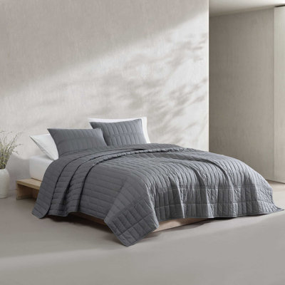 Calvin Klein Washed Percale Cotton Graphite Grey King Quilt Set
