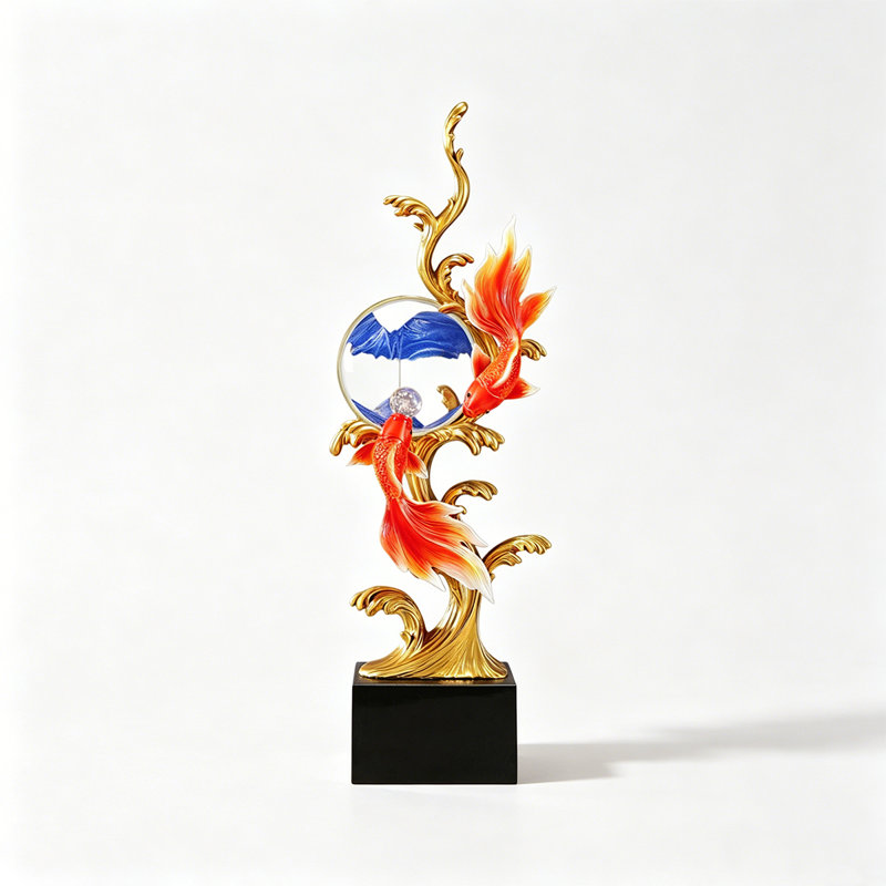 Décor luxueux en résine de poisson feng shui koi, Gold/Blue/Black