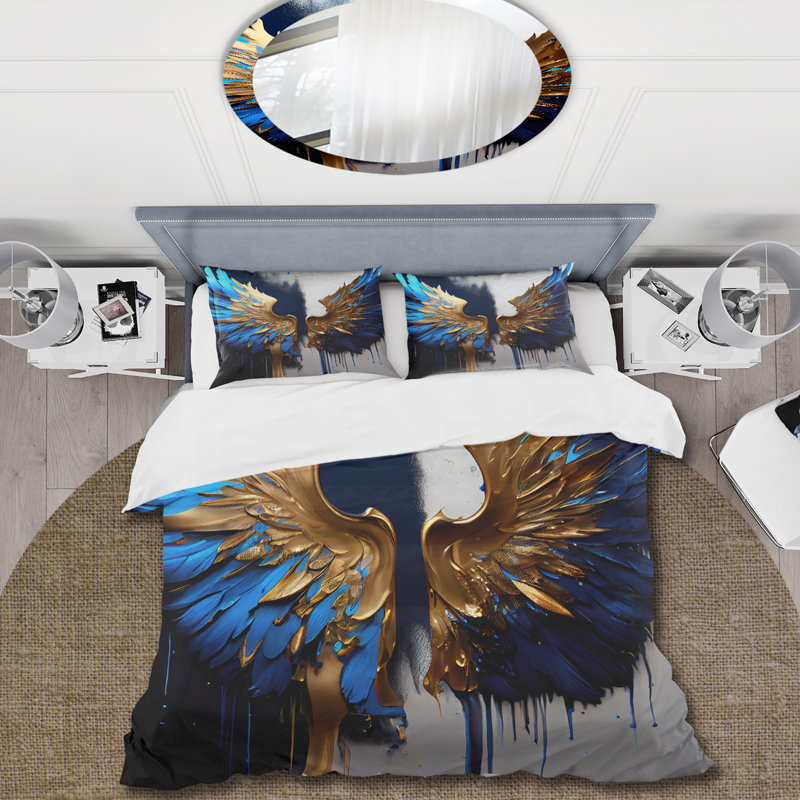 Blue Angel Wings I - Ensemble de housse de couette Fantasy - Microfibre de polyester