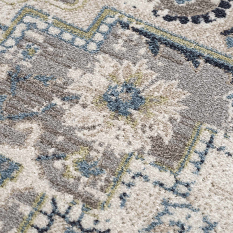 Tapis oriental en polyester tissé à la machine en gris, Rectangle 5 pi 3 po x 7 pi