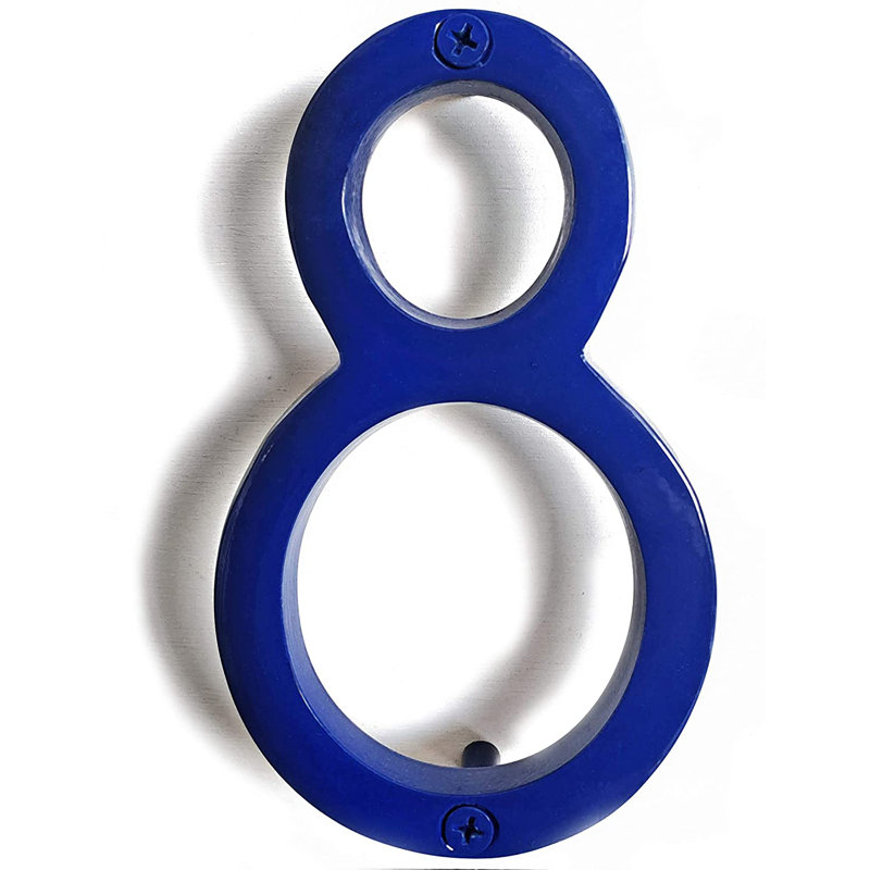 Numéro de maison en métal flottant, 8, Bleu, 5"