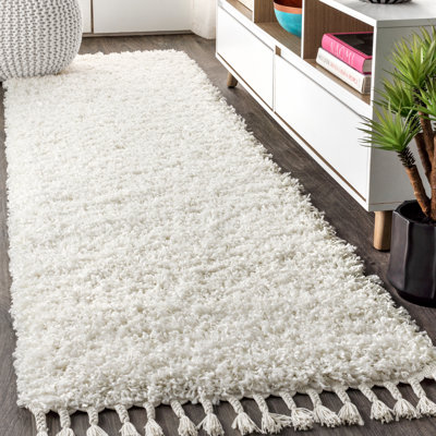 Felicdad Shag Plush Tassel White Rug
