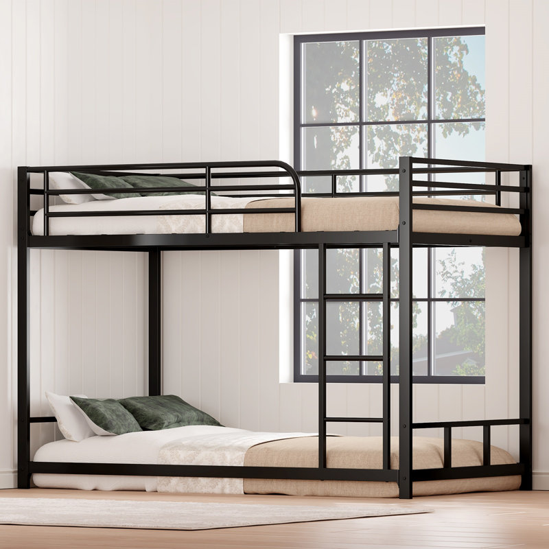 Lit superposé simple en métal avec garde-corps et échelle, L 75,98 po x l 39,76 po x H 54,33 po, métal, 1 ensemble, lit superposé, noir, structure robuste avec lattes en métal, conception peu encombrante, sans boîte Ressort requis