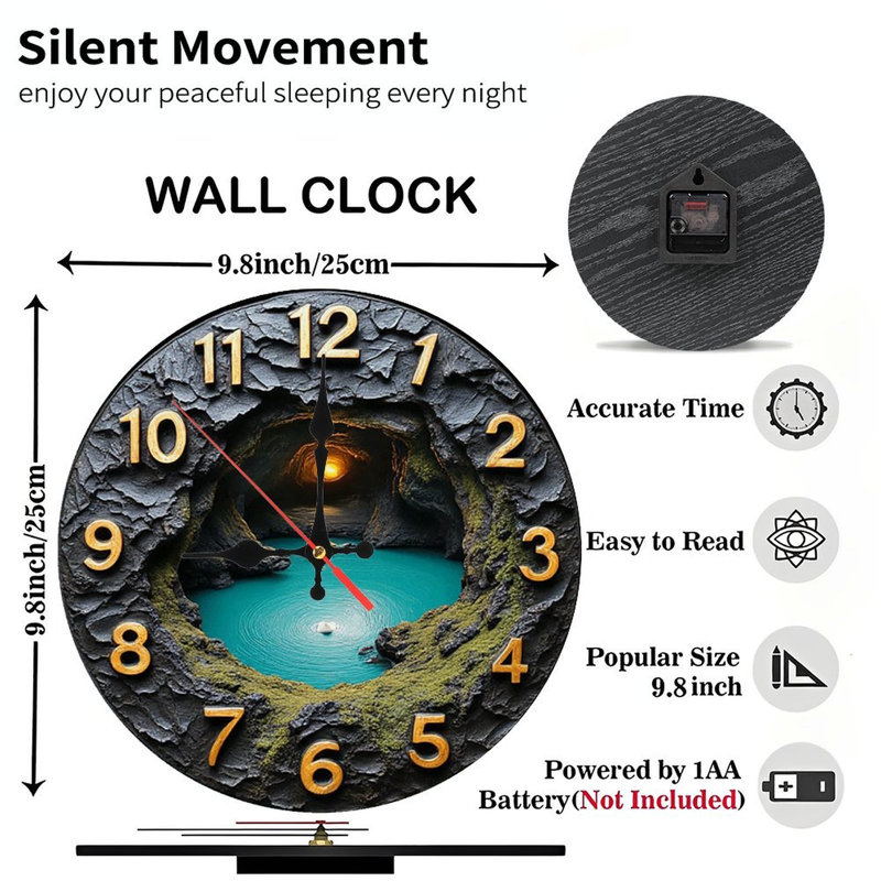 Unique Cave Lake Landscape Wall Clock