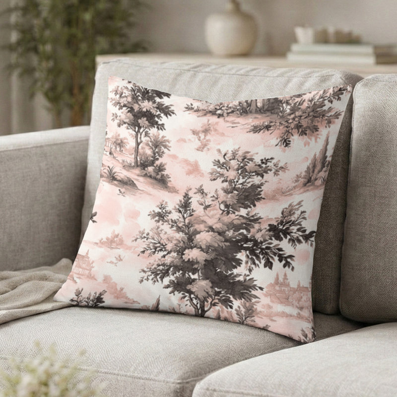 Coussin décoratif French Country - coussin imprimé rosé, H 20 po x l 20 po