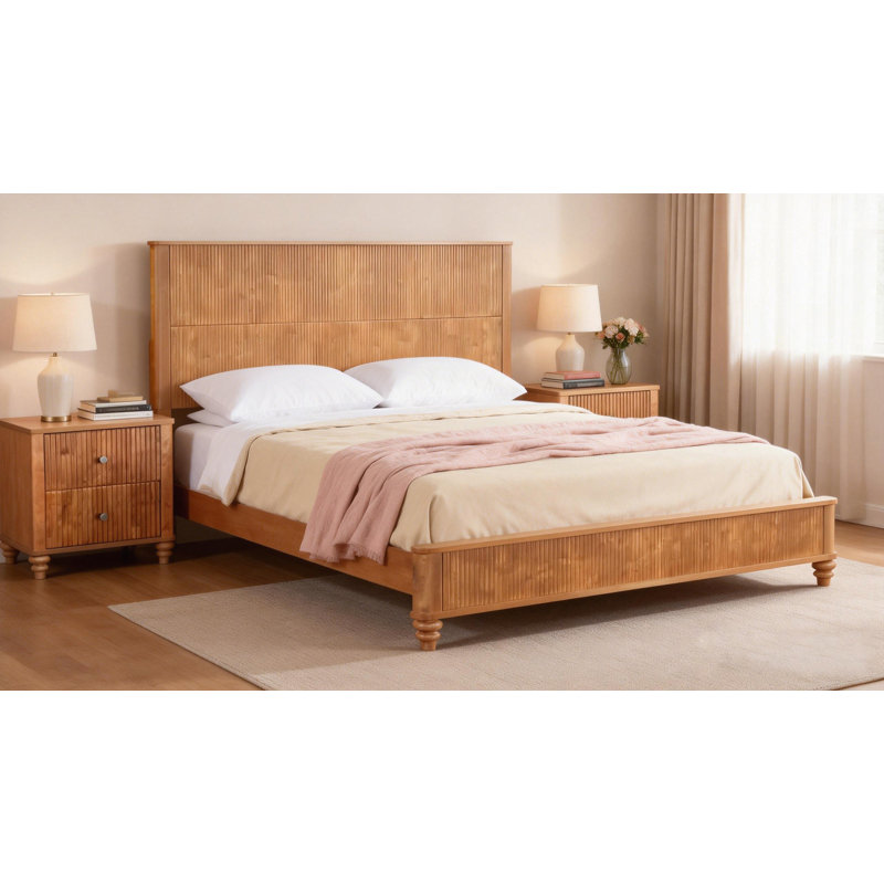 3-Piece Bedroom set with a Bed and 2 Nightstands, Natural, King