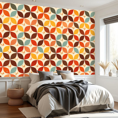 Papier peint adhésif autocollant géométrique sans soudure étoiles colorées rétro couleurs Papier autocollant amovible pour salle de séjour H 69 po x l 96 po