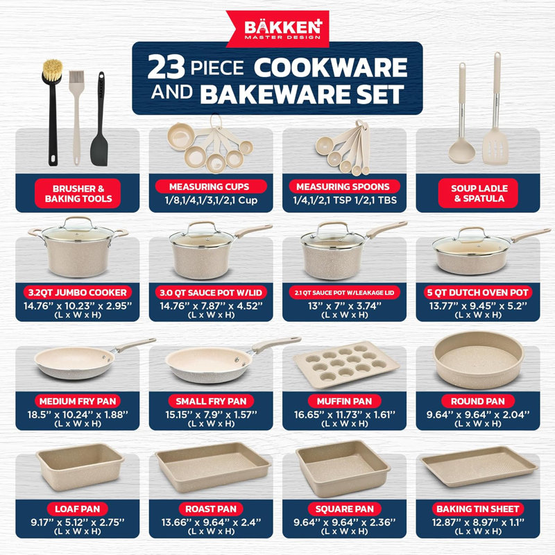 Ensemble de 23 casseroles et poêles, batterie de cuisine antiadhésive avec motif à carreaux, empilable, va au lave-vaisselle et au four, marbre blanc