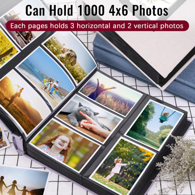 4x6 Linen Photo Album 1000 Pockets Fabric Cover Black for Family Wedding Memory