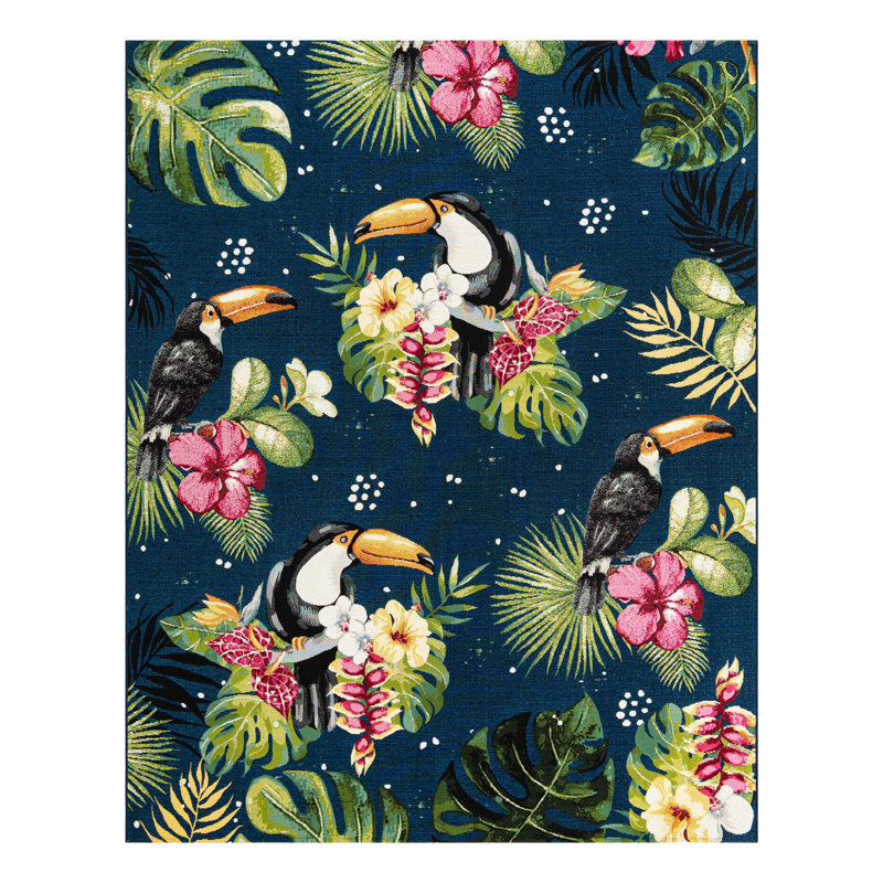 Tapis d'intérieur / extérieur à motif floral Hermleigh, Rectangle 7 pi 10 po x 10 pi