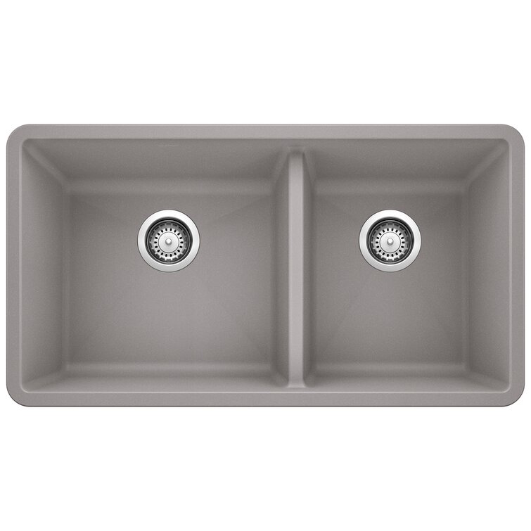 Precis SILGRANIT 33" L X 18" W Double Bowl Undermount Kitchen Sink