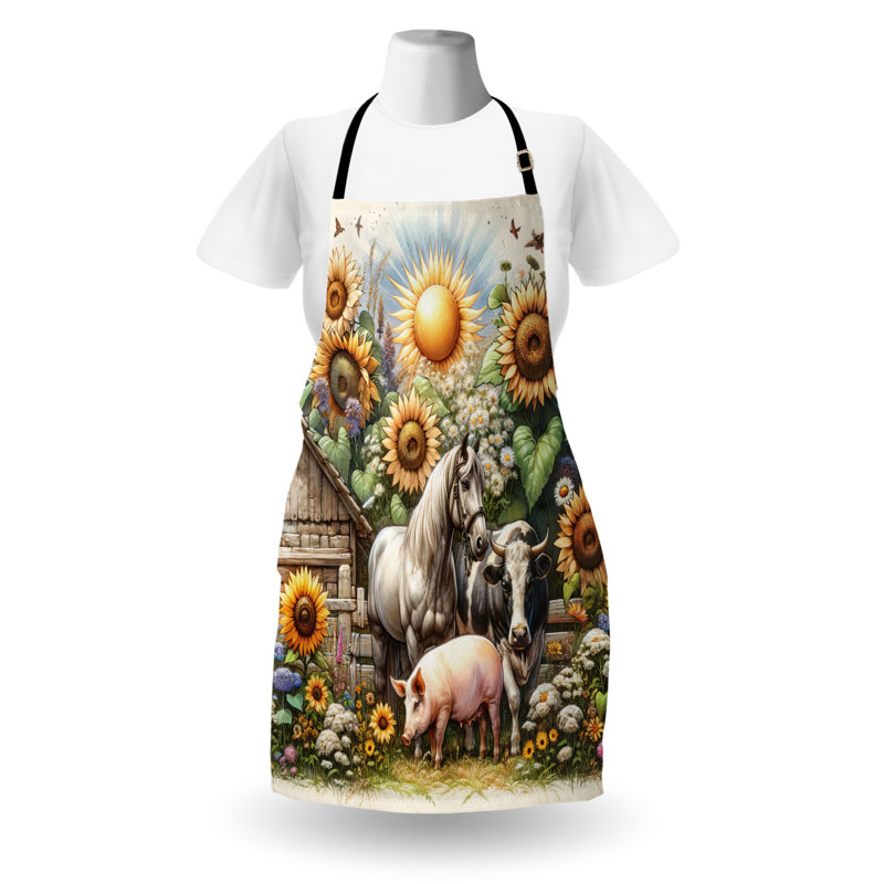Tablier rustique unisexe, style campagnard rétro, taille adulte, jaune terre et multicolore