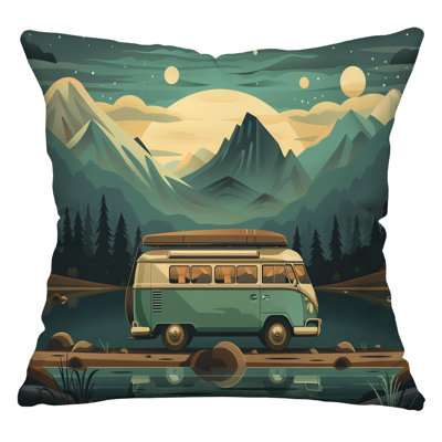 Camping Van Travel Microsuede Reversible Throw Pillow