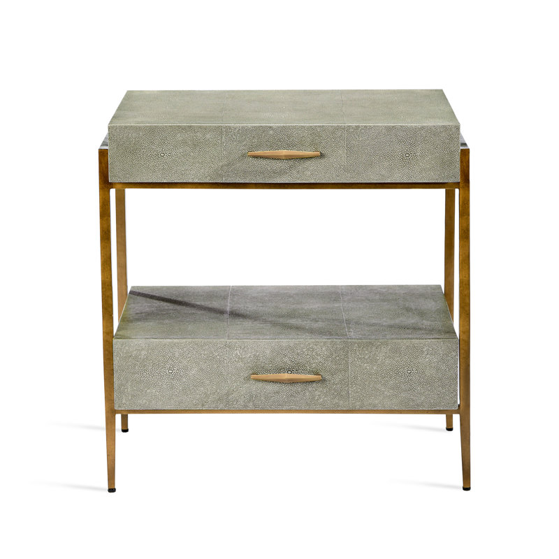 Gray Shagreen and Gold Metal 2-Drawer Nightstand