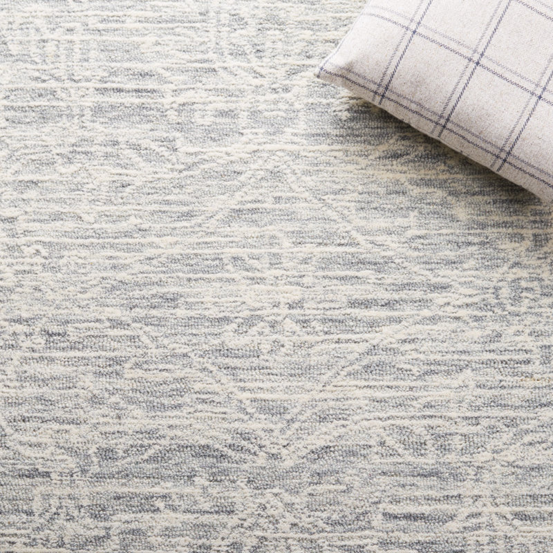 Tapis en laine / coton touffeté à la main Roslyn en gris clair / ivoire, Rectangle 9 pi x 12 pi