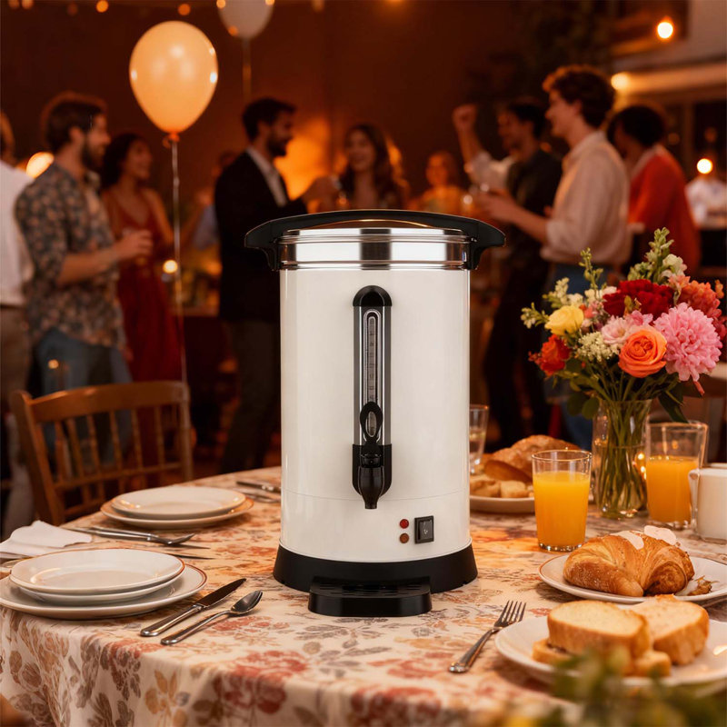 Large Coffee Urn with Double Wall Insulation and Drip Tray for Weddings, Parties, Catering, and Buffets