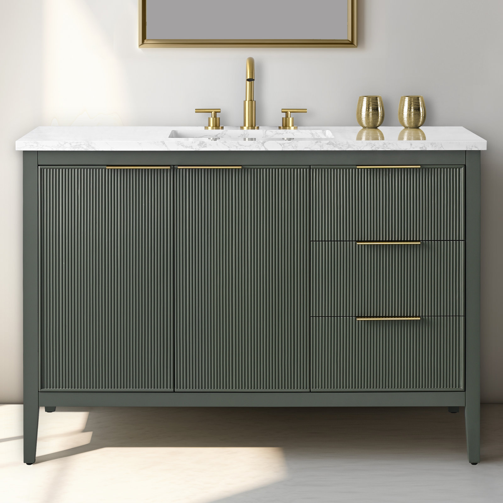 Bilroy 48" Pine Single Bathroom Vanity, Vintage Green/Brushed Bronze
