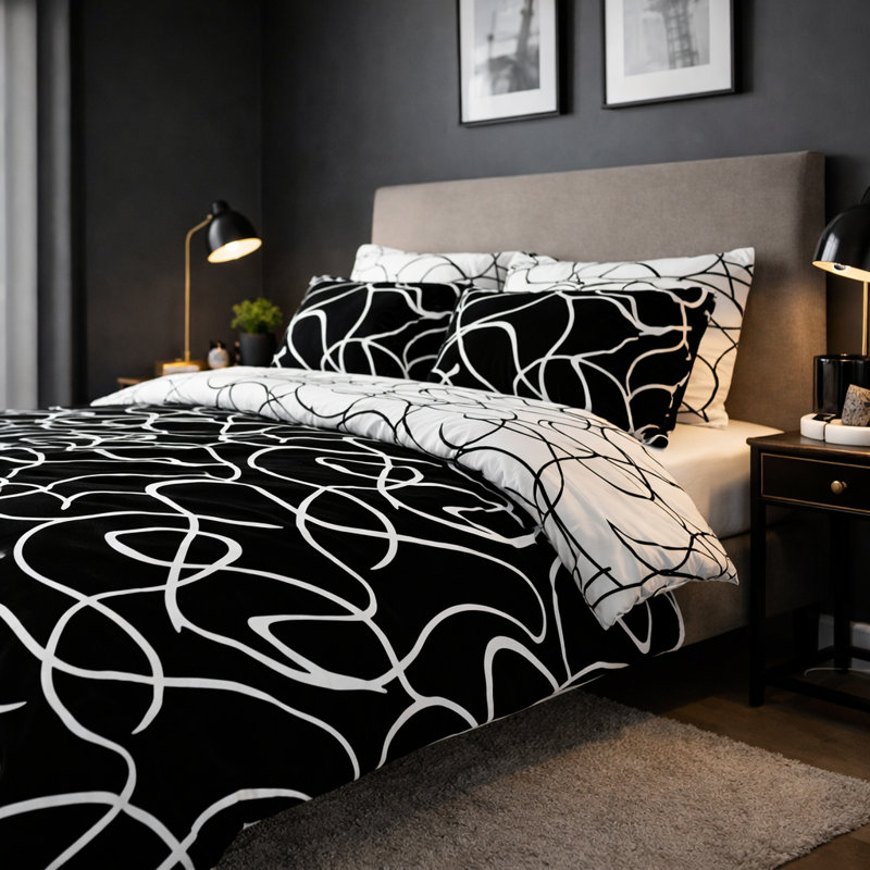 Alkistis Polyester Abstract Duvet Cover Set , Black/White, Superking - 2 Standard Pillowcase
