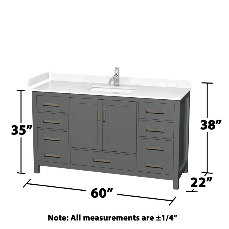Sheffield 60" Dark Gray Freestanding Single Bathroom Vanity with Marble Top