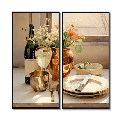 «Beige Wine Essence Kitchen», ensemble de 2 pièces d'art mural sur toile
