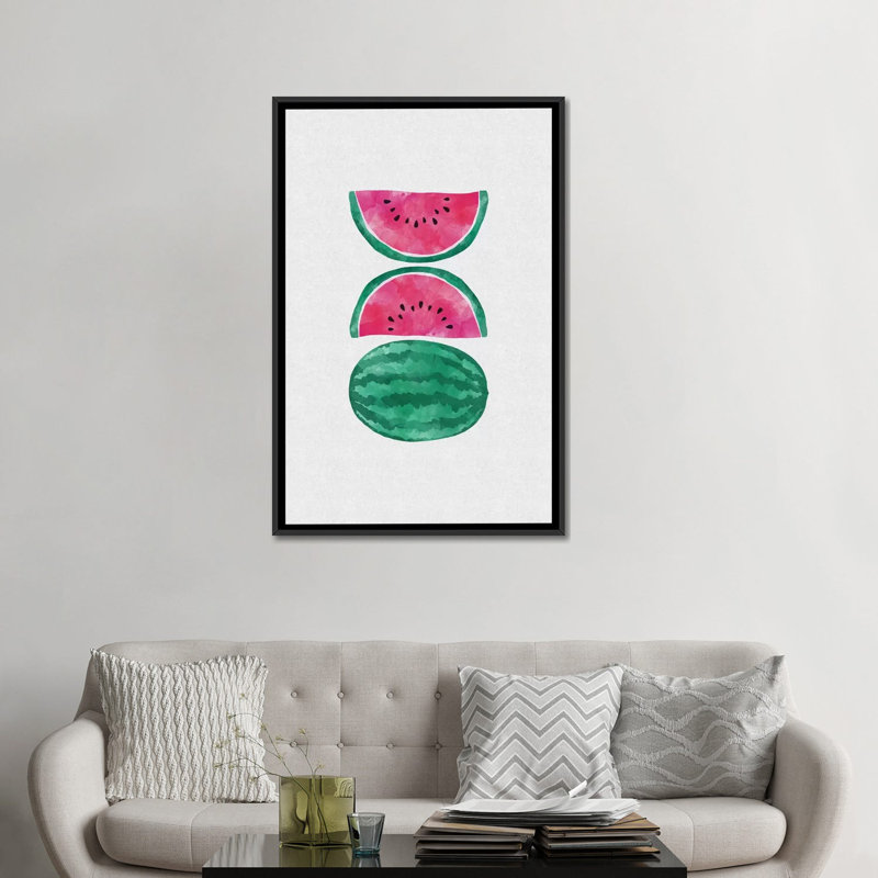 « pastèques », impression sur toile, H 26 po x l 18 po x P 1,5 po, Toile avec cadre noir, Pas de tapis