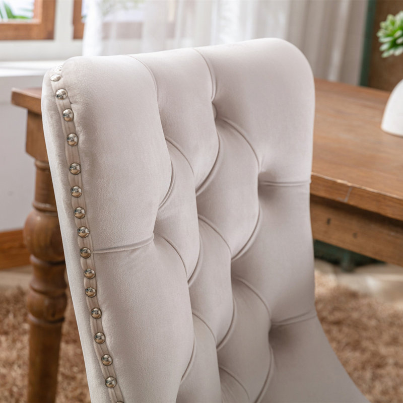 Ensemble de 2 chaises de salle à manger en velours Contemporary, Brun, Beige