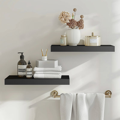 Wide Wood Floating Shelves, Wall Shelf Display Shelves for Bathroom/Kitchen/Bedroom/Living Room 15" W x 5.5" D Floating Shelves Set (Set of 2)