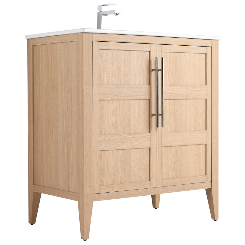 Meuble-lavabo à rallonge Winston Porter, Chêne sablé
