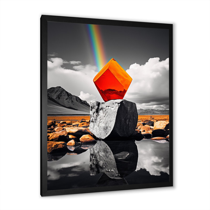 Paysage monochromatique et prisme orange - reproduction sur toile, Cadre photo noir, H 20 po x l 12 po x P 1 po