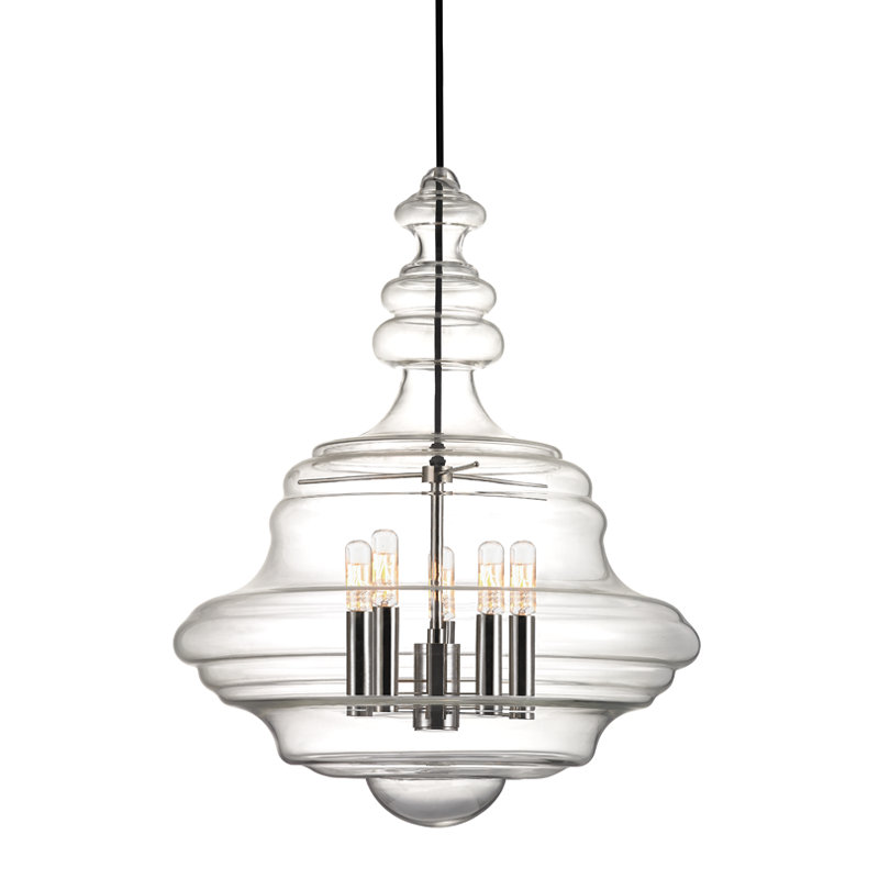 Luminaire suspendu unique 5 lumières Natale Roth, Nickel poli