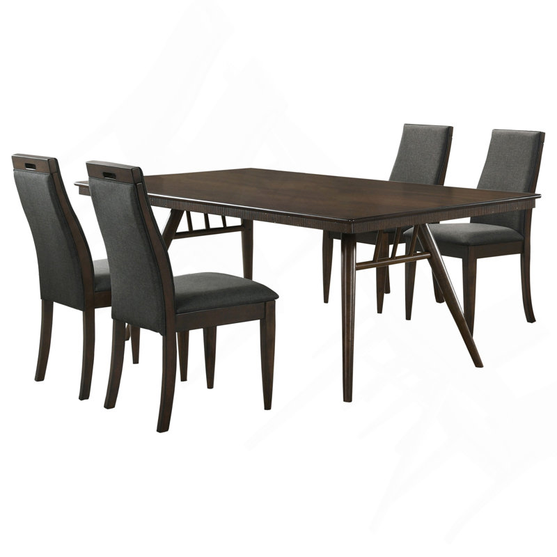 Ensemble de salle à manger rectangulaire gris et noyer foncé 5 pièces, 5 pièces: table, 4 chaises