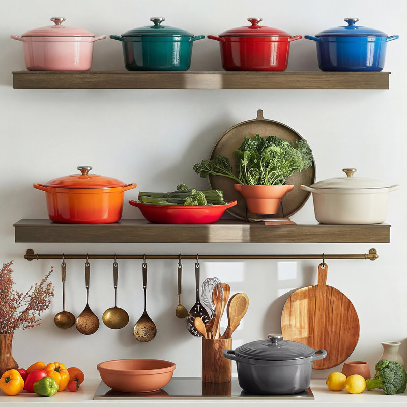 Overmont Enameled Cast Iron Dutch Oven, Heavy-Duty Casserole with Lid & Dual Handles, Perfect for Braising, Stews, Roasting and Bread Baking
