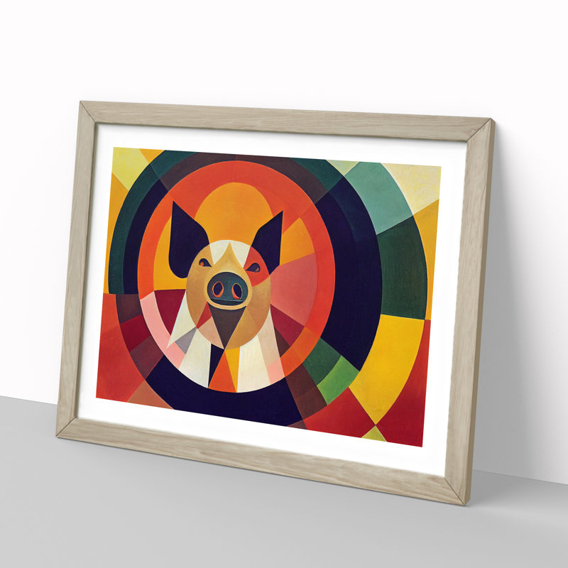 Abstract Pig - Framed Print, 46cm H x 64cm W x 2cm D, Oak