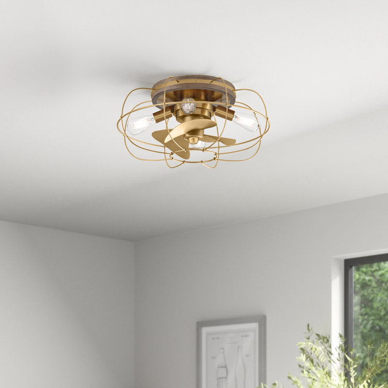 Ventilateur de plafond en cage à 3 pales 22 po avec ensemble d'éclairage inclus Evaro, Or