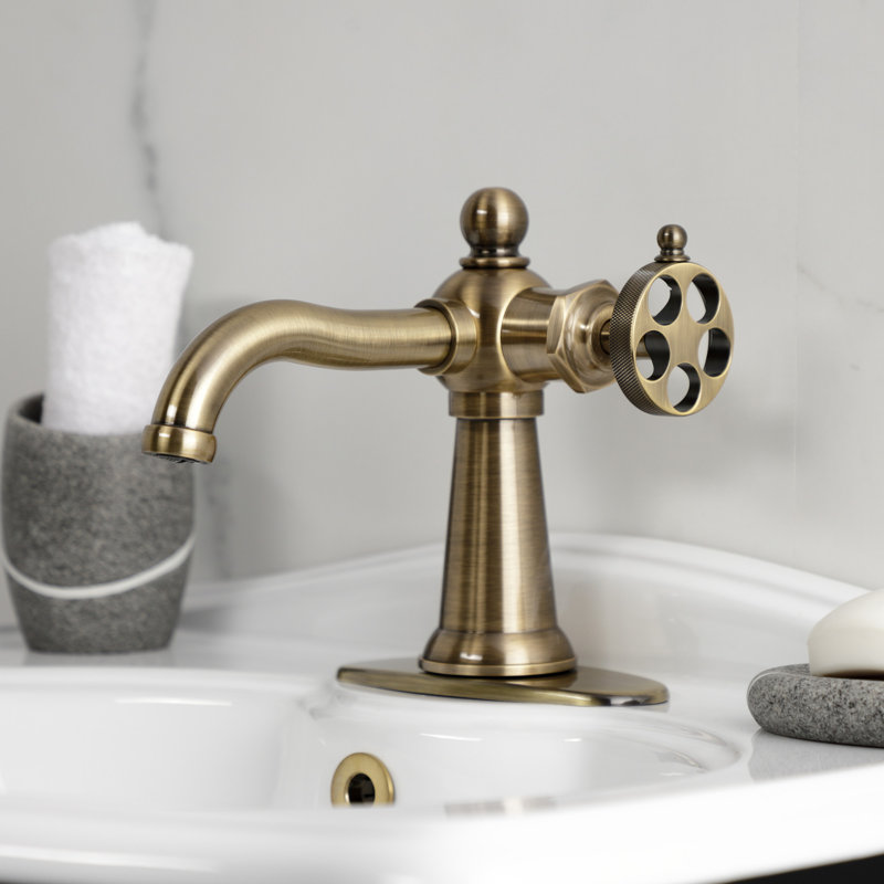 Kingston Brass Wendell Single-Handle 1-Hole Deck Mount Bathroom Faucet with Knurled Handle and Push Pop-Up Drain