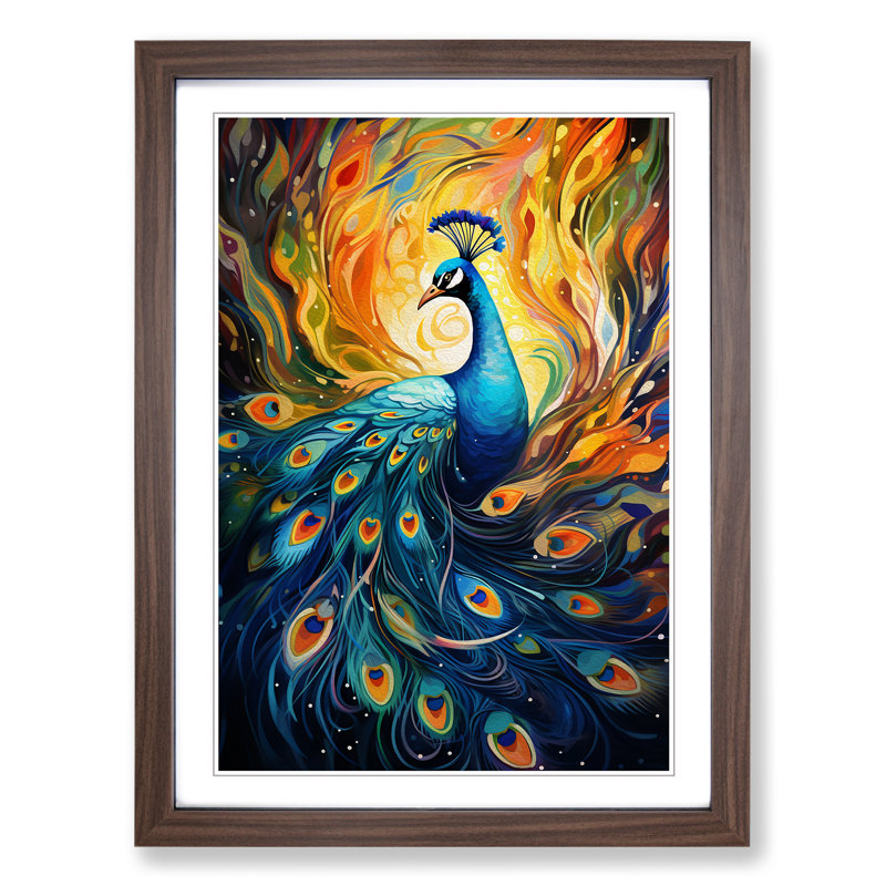 Peacock Futurism 1 Piece Single Picture Frame Wall Art, 64cm H x 46cm W x 2" D, Walnut Framed