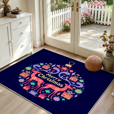 White Machine Washable,Christmas Tree Ornament Star Art Indoor Area Rug