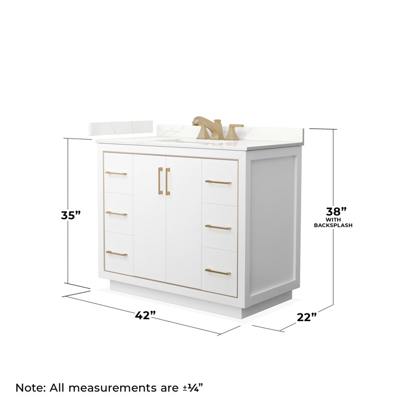 Meuble-lavabo simple 42 po avec comptoir, Giotto Quartz, Blanc, Bronze satiné