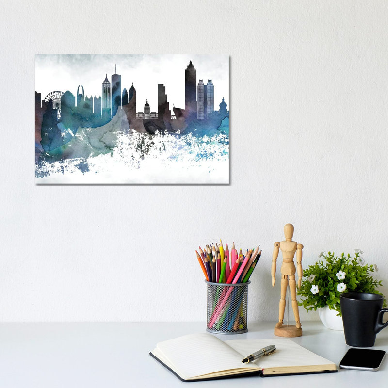 Atlanta Bluish Skylines - Wrapped Canvas Print, 20.32cm H x 30.48cm W