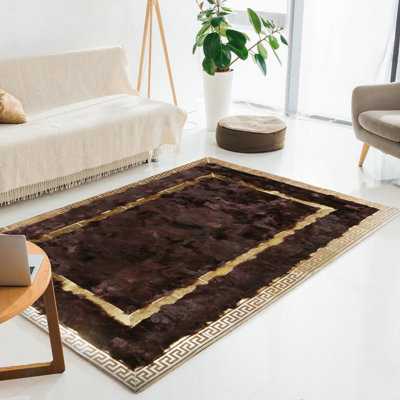 Tapis brun et doré fait à la main en cuir Tuscan